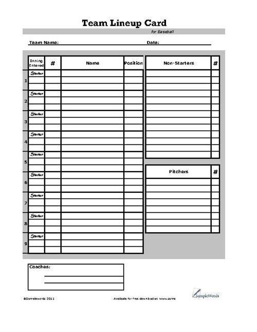 Professional Dugout Lineup Card Template - Netwise Template Intended For Dugout Lineup Card Template