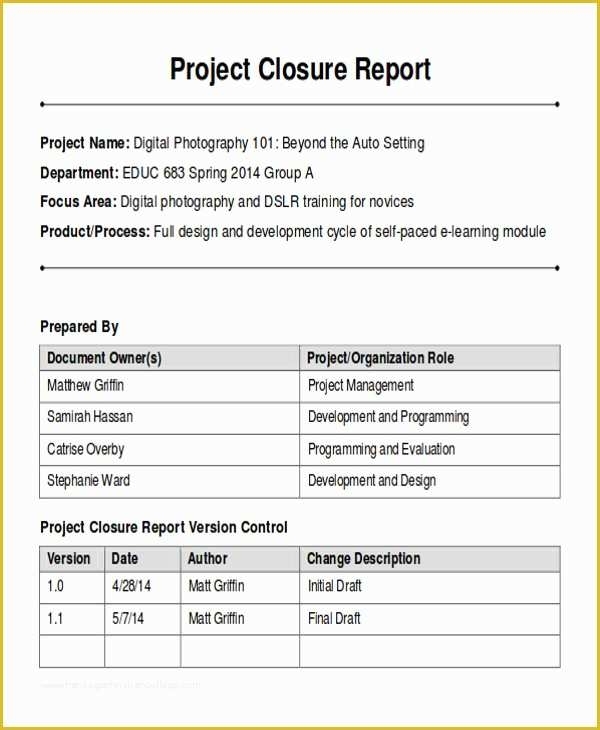 Project Closure Report Template Free Of Sample Project Closure Template Intended For Test Closure Report Template