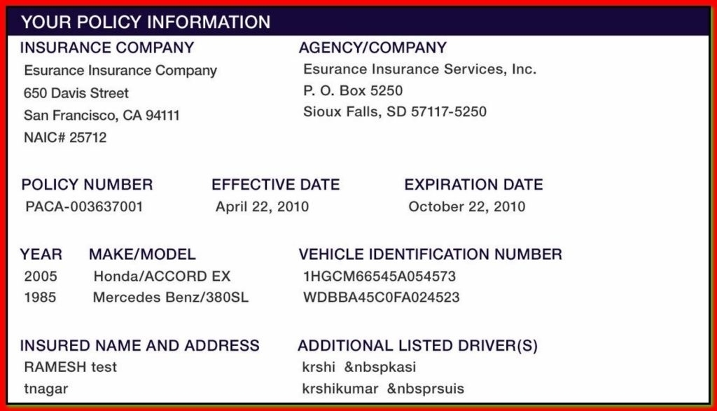 Proof Of Insurance Card Template For Car Insurance Card Template Download