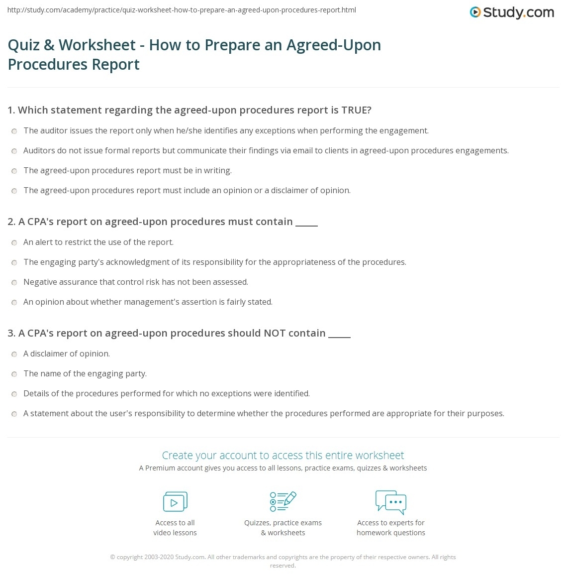 Quiz & Worksheet – How To Prepare An Agreed Upon Procedures Report Intended For Agreed Upon Procedures Report Template