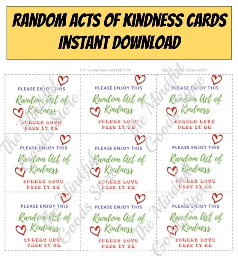 Random Acts Of Kindness Cards. Instant Download. Church | Etsy Pertaining To Random Acts Of Kindness Cards Templates