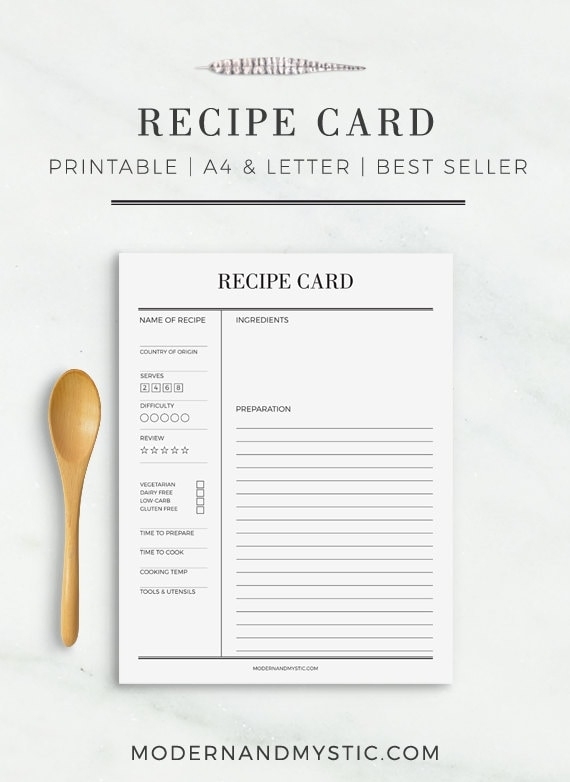 Recipe Card Printable Recipe Cards Recipe Sheet Printable | Etsy inside Full Page Recipe Template For Word