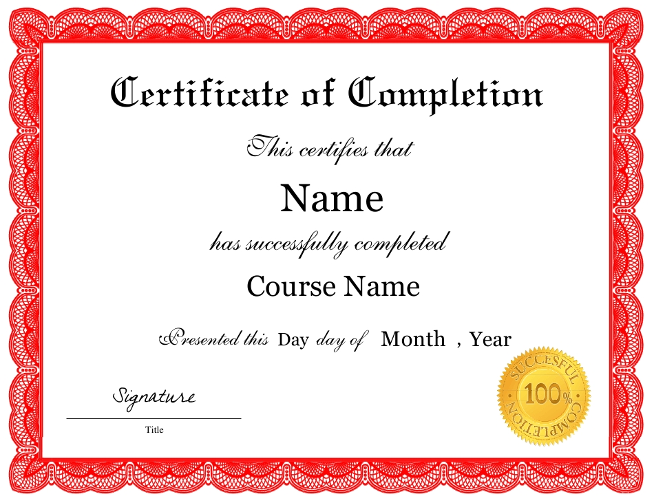 Red Certificate Of Completion Template Download Fillable Pdf In Certification Of Completion Template