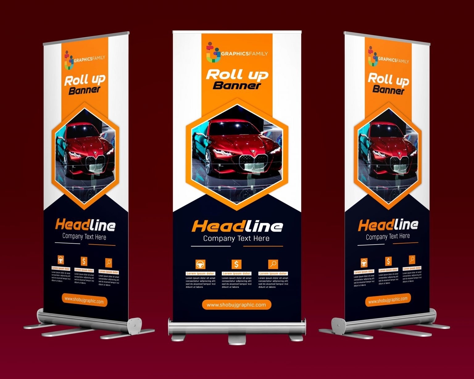 Rent A Car Free Roll Up Banner Design Psd Template – Graphicsfamily Throughout Product Banner Template