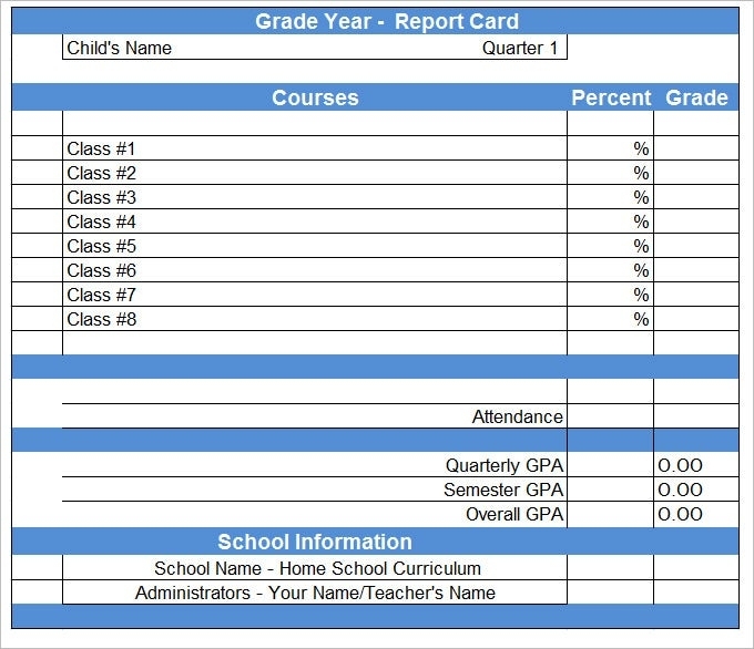 Report Card Template - 21+ Free Excel, Pdf Documents Download | Free In Blank Report Card Template