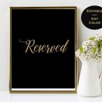 Reserved Table Sign Template Gold & Black Wedding Template | Etsy In Reserved Cards For Tables Templates