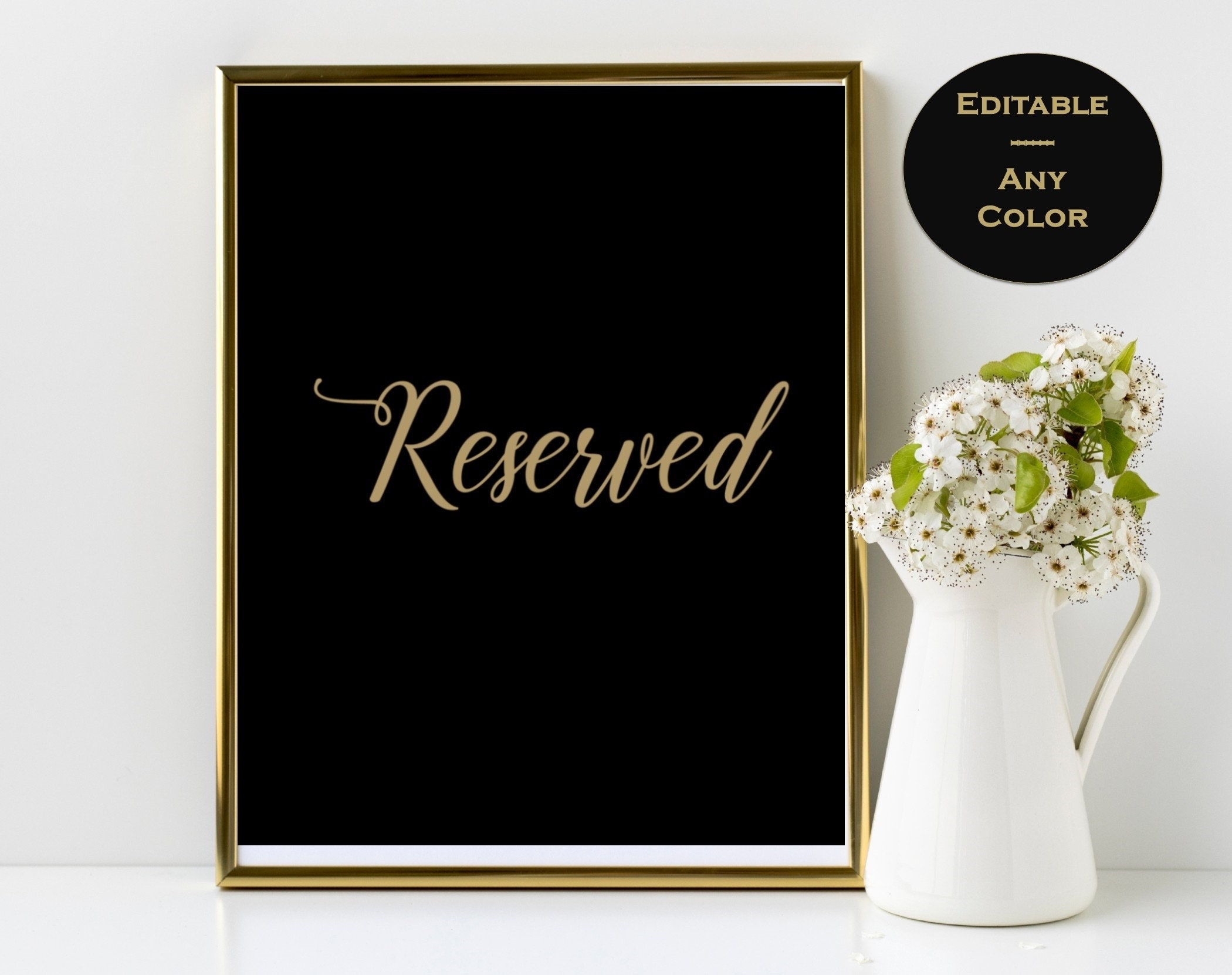Reserved Table Sign Template Gold & Black Wedding Template | Etsy In Reserved Cards For Tables Templates