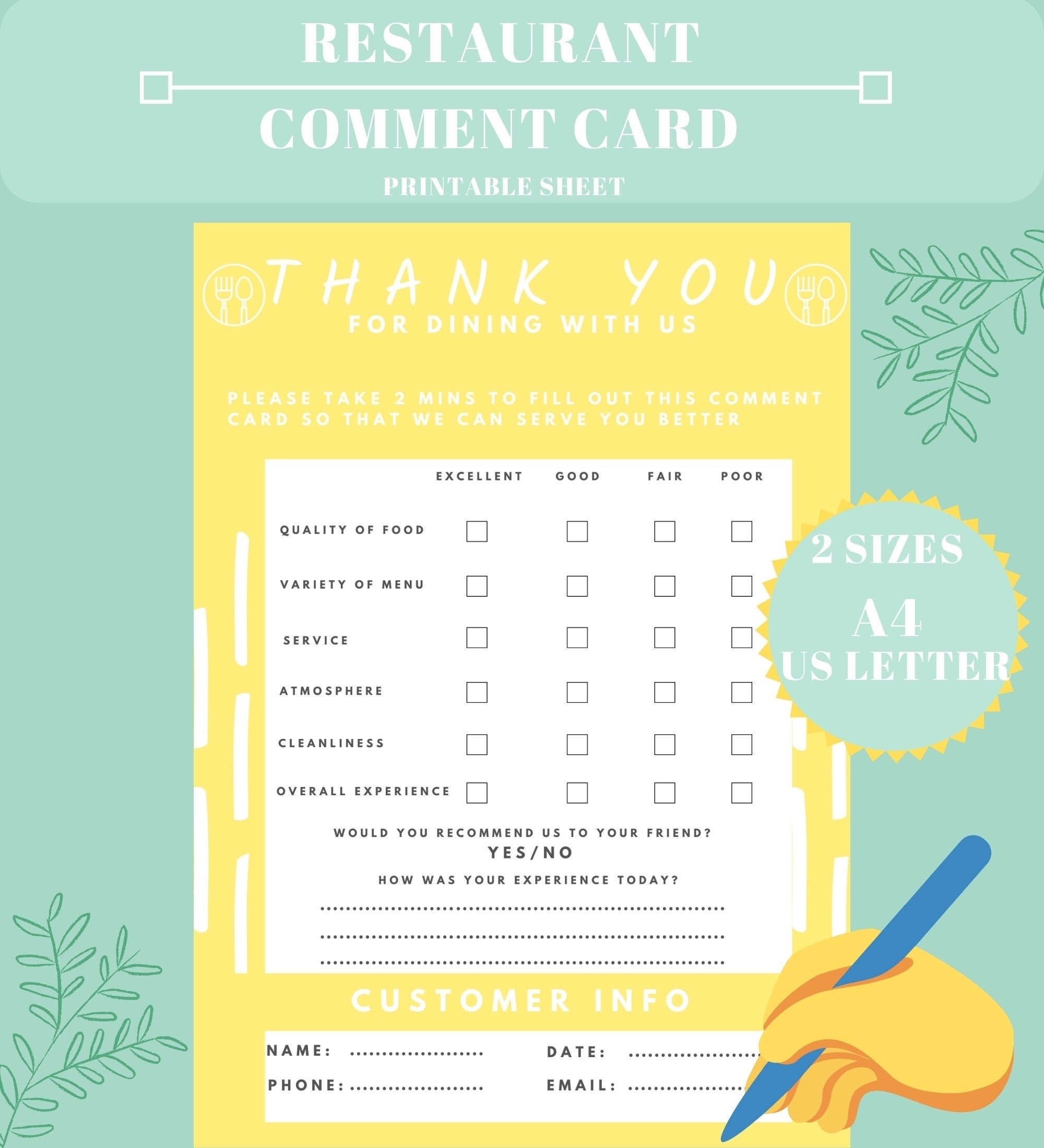 Restaurant Comment Card Template In Restaurant Comment Card Template