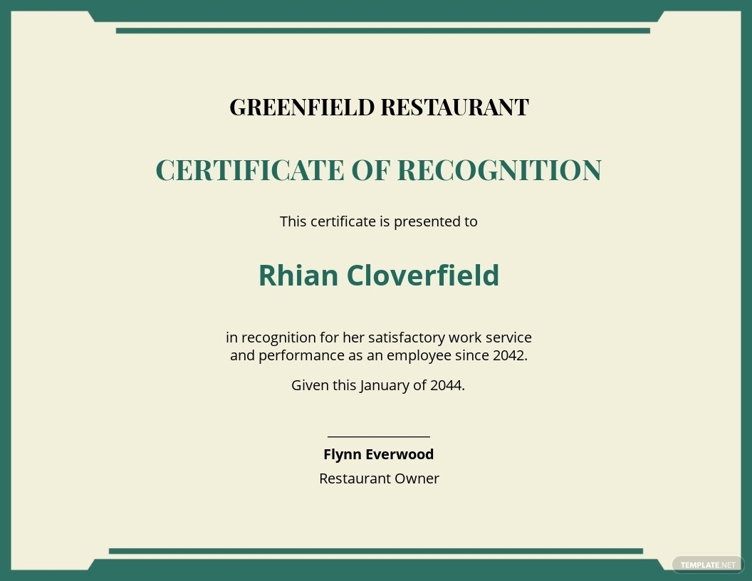 Restaurant Work Experience Certificate Template | Template Intended For Certificate Of Experience Template