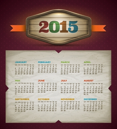 Retro Style Calendar 2015 Graphics Vector 01 Free Download Pertaining To Powerpoint Calendar Template 2015
