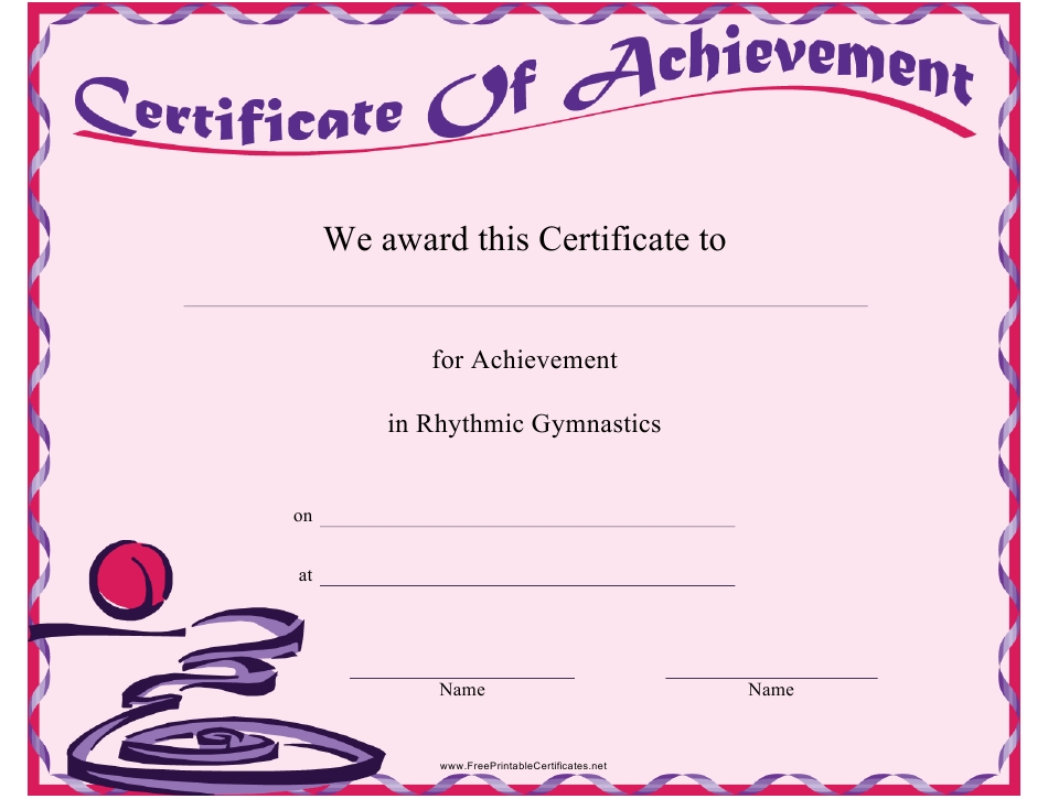 Rhythmic Gymnastics Certificate Of Achievement Template Download For Gymnastics Certificate Template