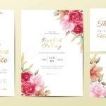 Romantic Flowers Wedding Invitation Cards Template Set. Watercolor Throughout Engagement Invitation Card Template