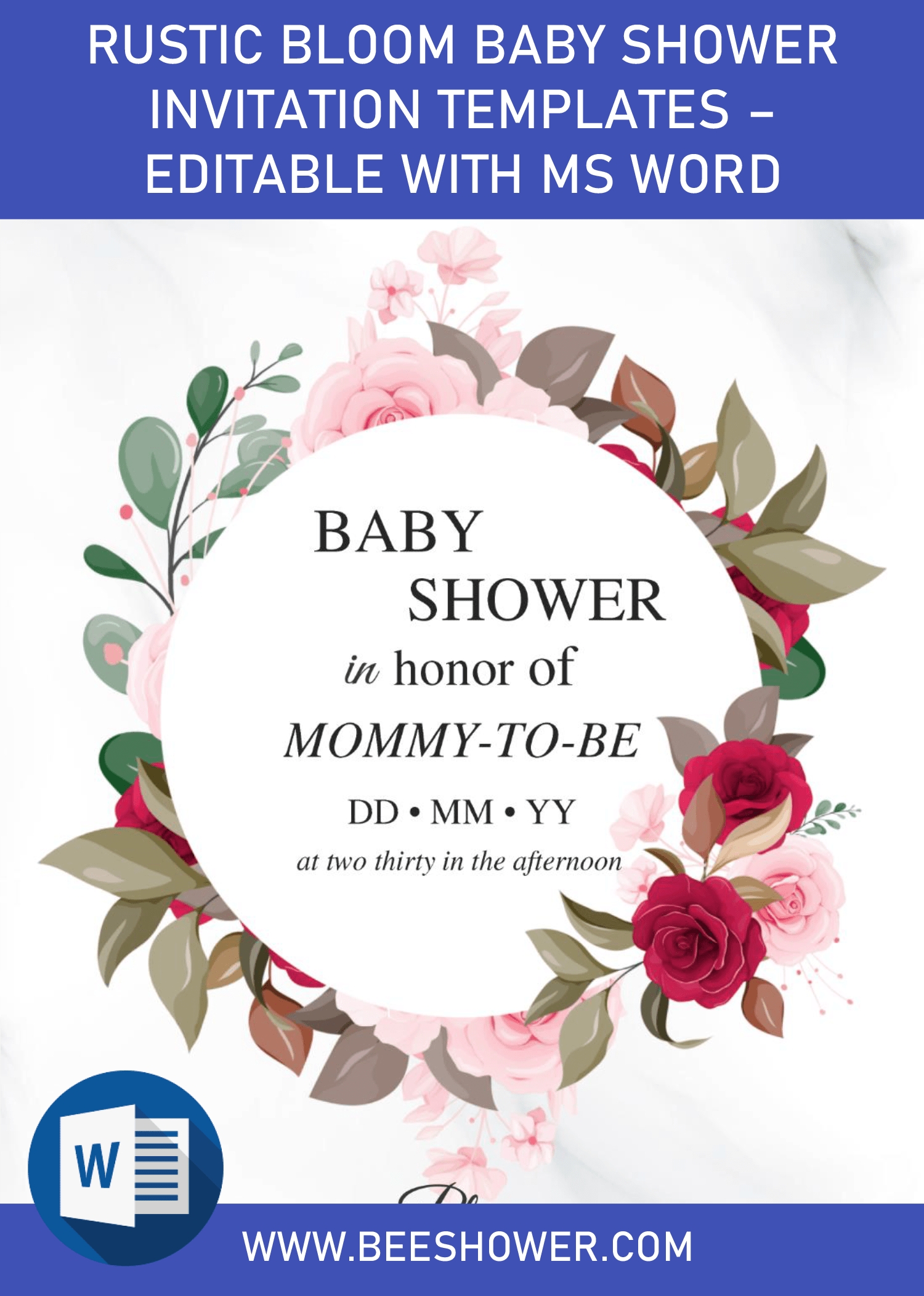 Rustic Bloom Baby Shower Invitation Templates – Editable With Ms Word Intended For Free Baby Shower Invitation Templates Microsoft Word