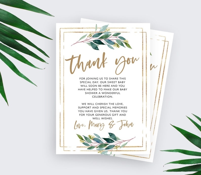 Rustic Greenery Flat Baby Shower Thank You Card Template | Etsy Intended For Thank You Card Template For Baby Shower