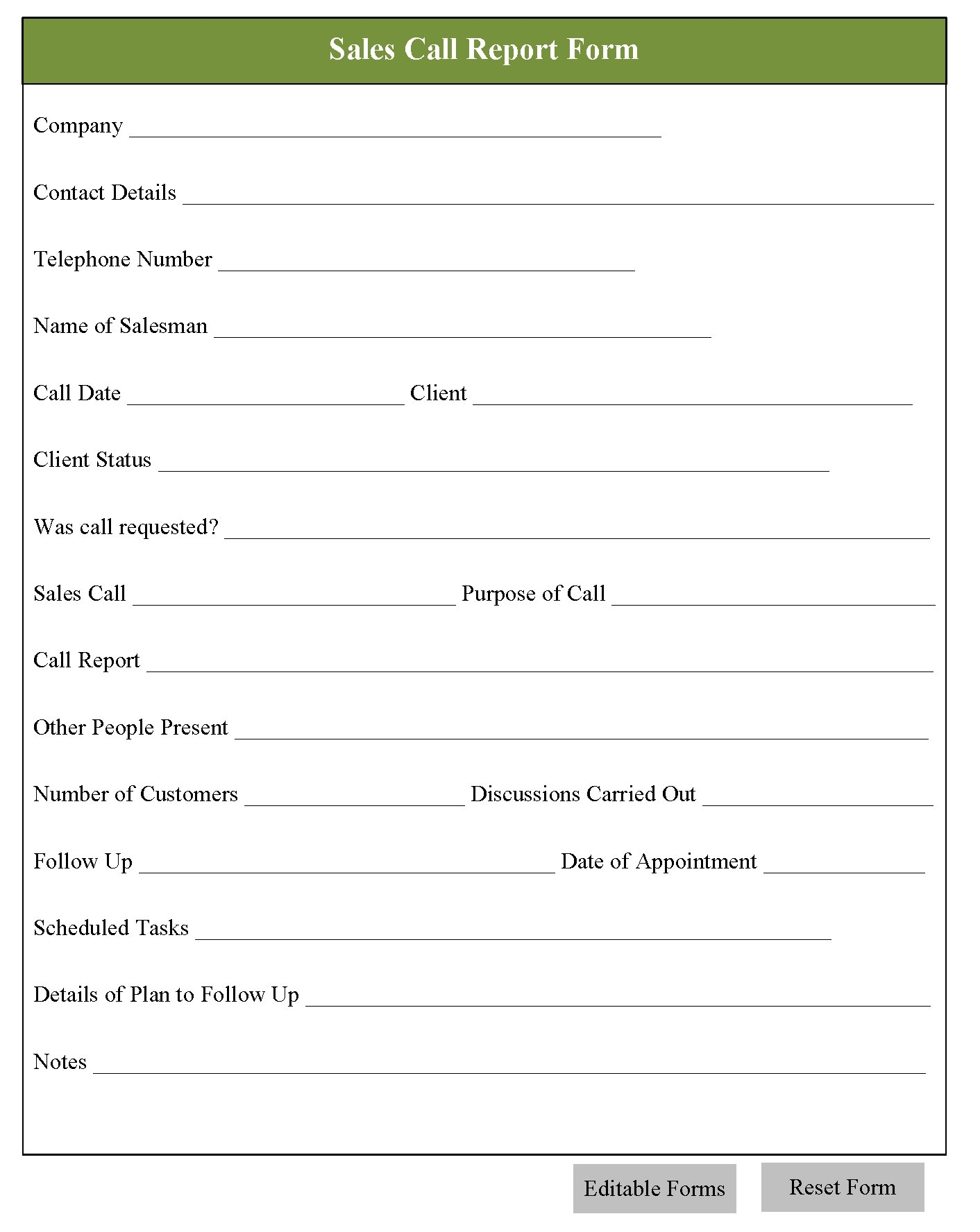Sales Call Report Form - Editable Forms within Sales Call Reports Templates Free