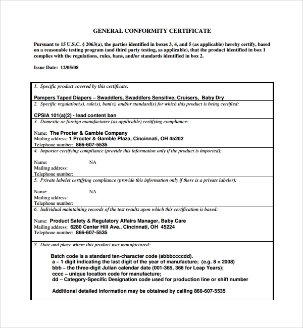 Sample Conformity Certificate Template – 8+ Free Documents In Pdf, Word Inside Certificate Of Conformity Template Free