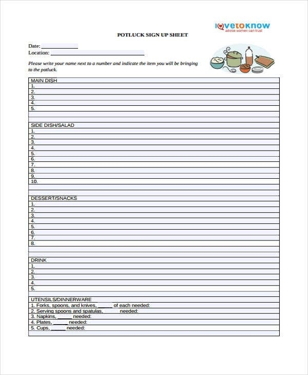 Sample Potluck Sign Up Sheet – Masaka.luxiarweddingphoto With Regard To Potluck Signup Sheet Template Word