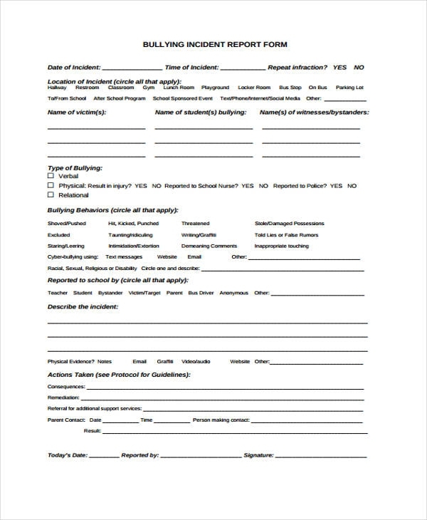 Sample School Incident Report Form Pertaining To School Incident Report Template