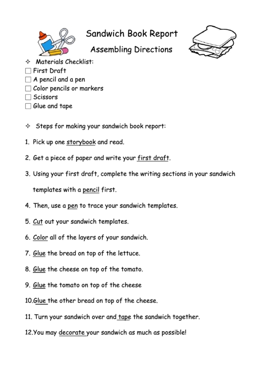 Sandwich Book Report (Directions And Template) Printable Pdf Download With Sandwich Book Report Printable Template