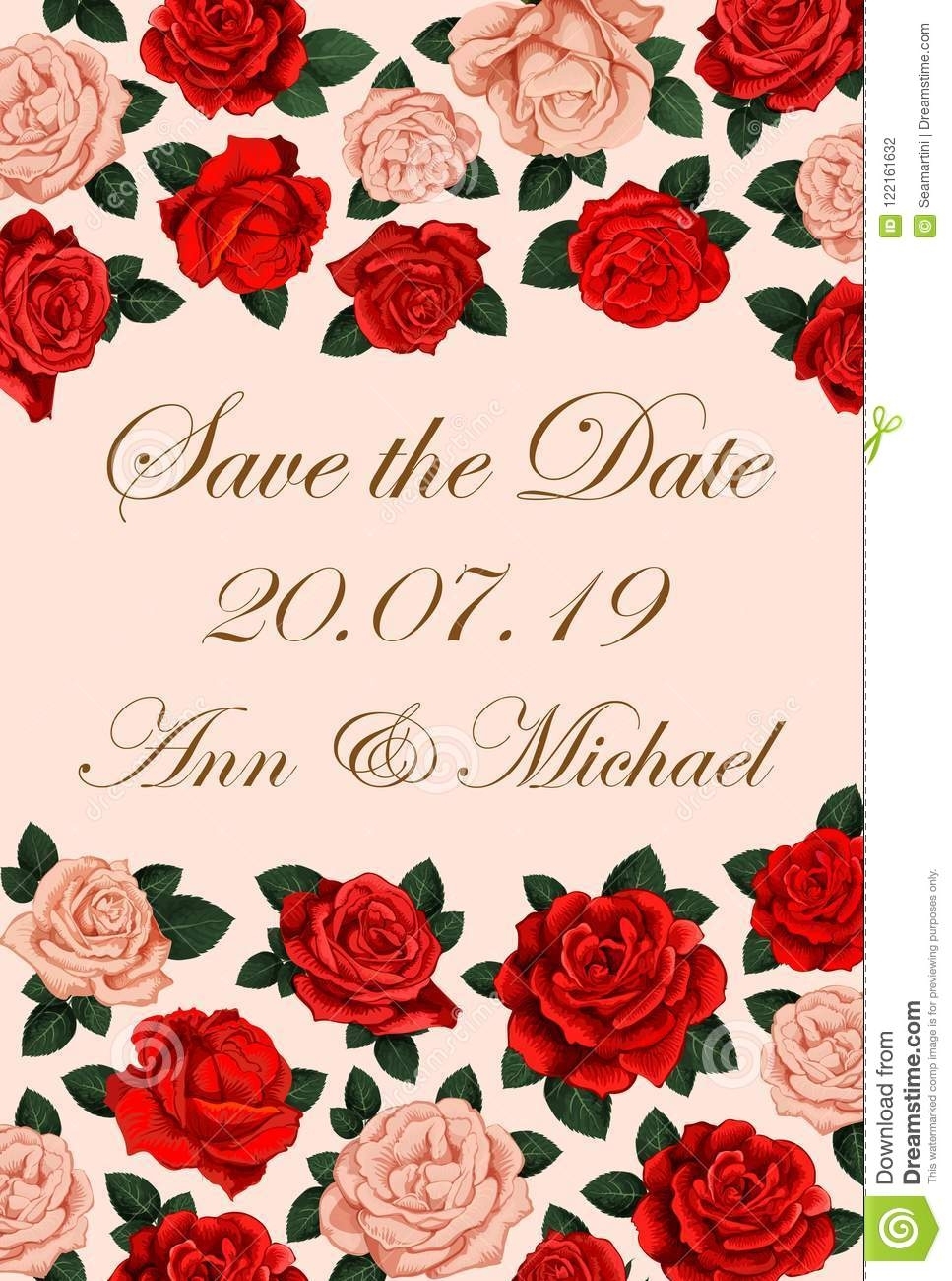 Save The Date Rose Flower Wedding Invitation Stock Vector within Save The Date Banner Template