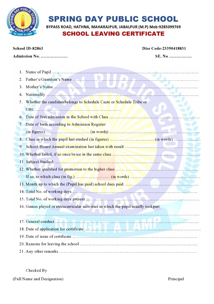School Leaving Certificate - Spring Day Public School for School Leaving Certificate Template