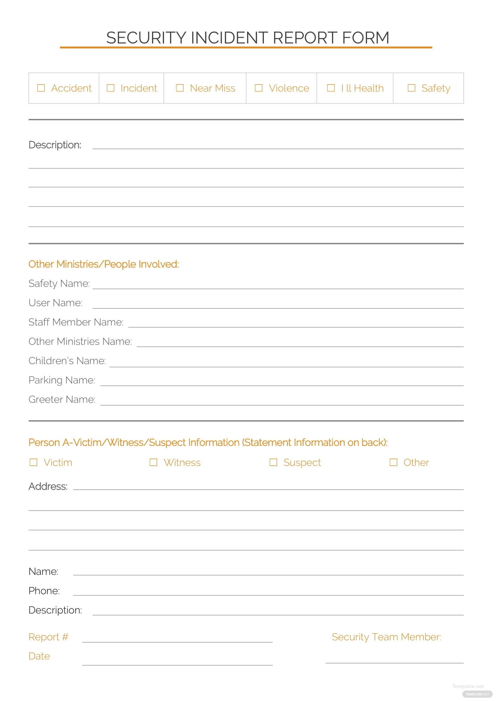 Security Incident Report Template In Microsoft Word, Pdf | Template Within Incident Report Form Template Word