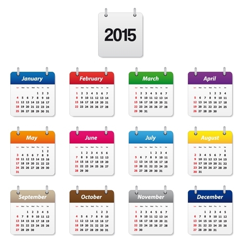 Simple Colored 2015 Calendar Vector Graphic Free Download Throughout Powerpoint Calendar Template 2015