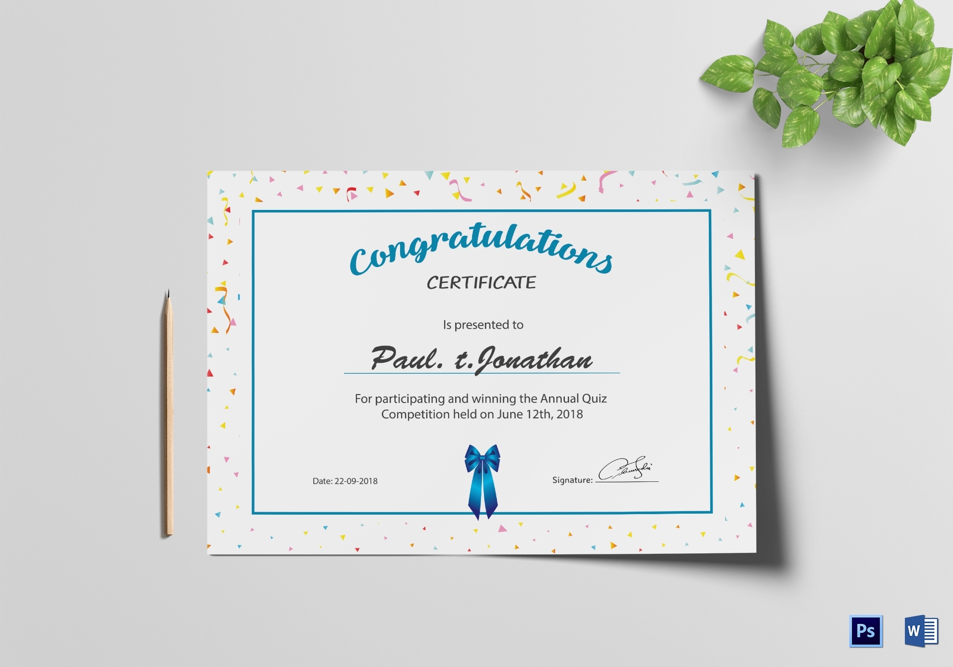 Simple Participant Congratulations Certificate Design Template In Psd, Word Intended For Congratulations Certificate Word Template