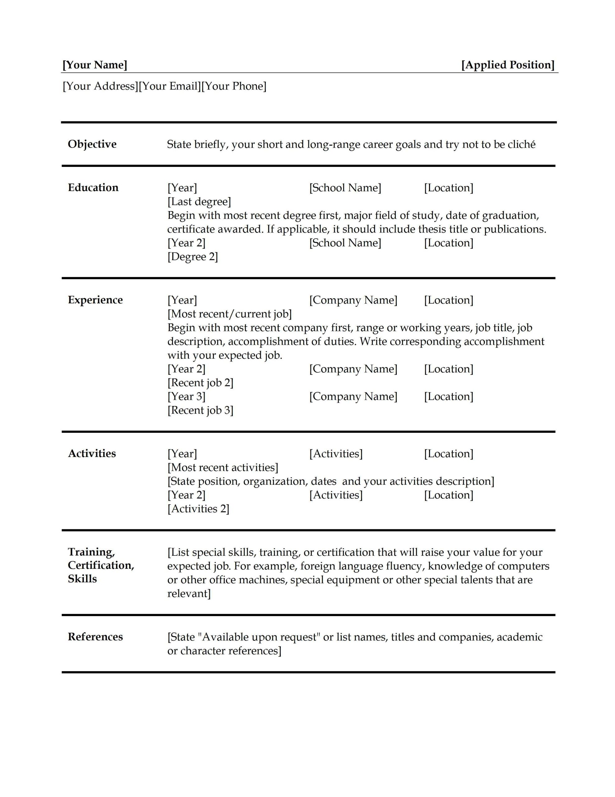 Simple Resume Intended For Free Printable Resume Templates Microsoft Word