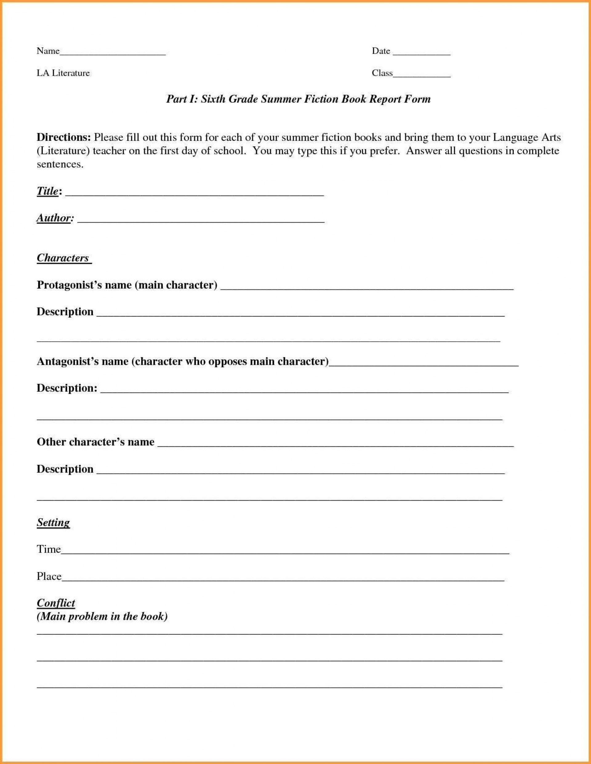 Sixth Grade Book Report Format ~ Addictionary In Book Report Template 6Th Grade