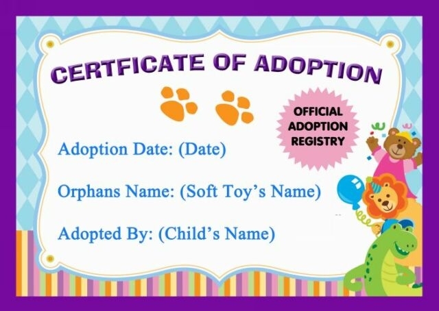 Soft Toy Teddy Bear Official Personalised Adoption Certificate | Ebay For Toy Adoption Certificate Template