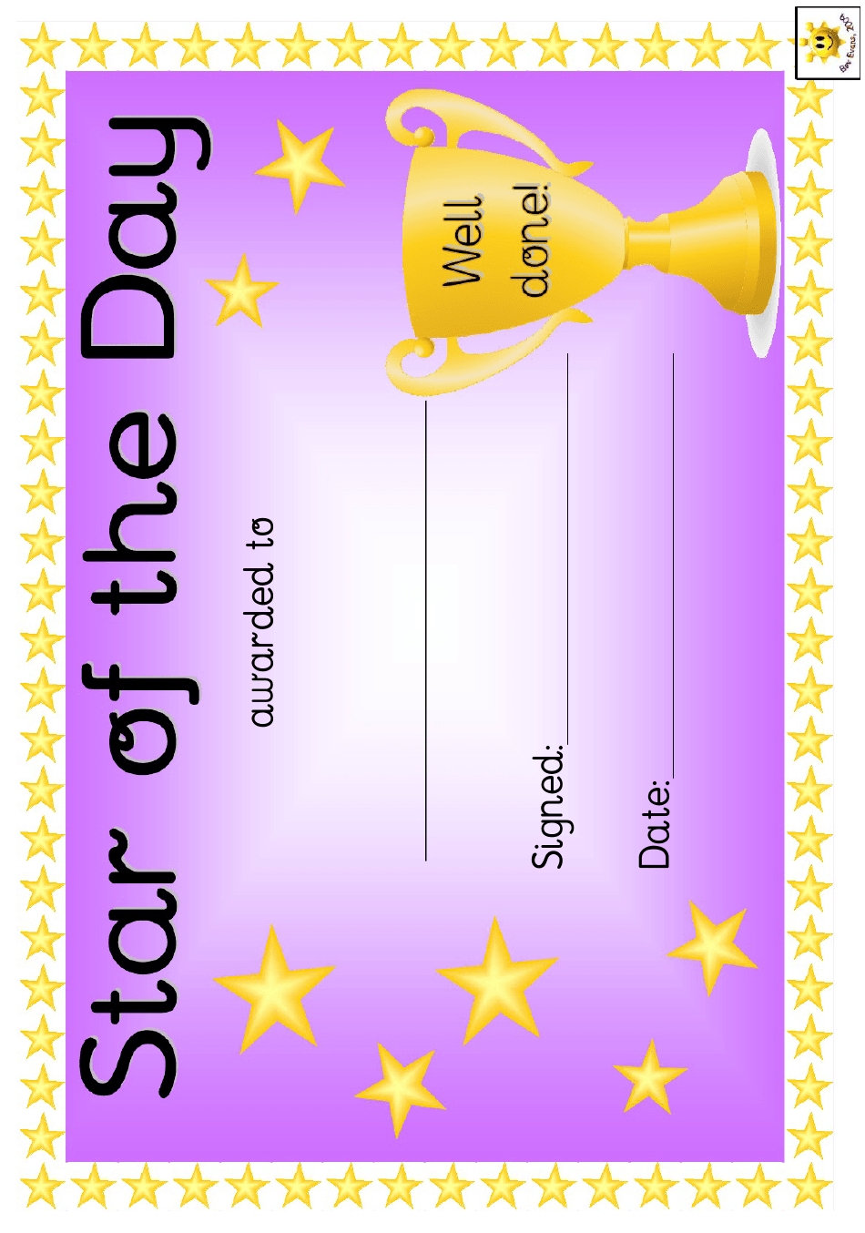 Star Of The Day Award Certificate Template - Purple Download Printable Throughout Star Certificate Templates Free
