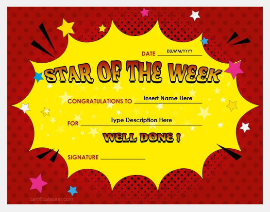 Star Of The Week Certificate Templates For Word | Professional With Star Of The Week Certificate Template