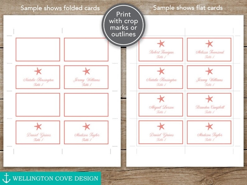 Starfish Place Cards Microsoft Word Template Wedding – Etsy Inside Microsoft Word Place Card Template