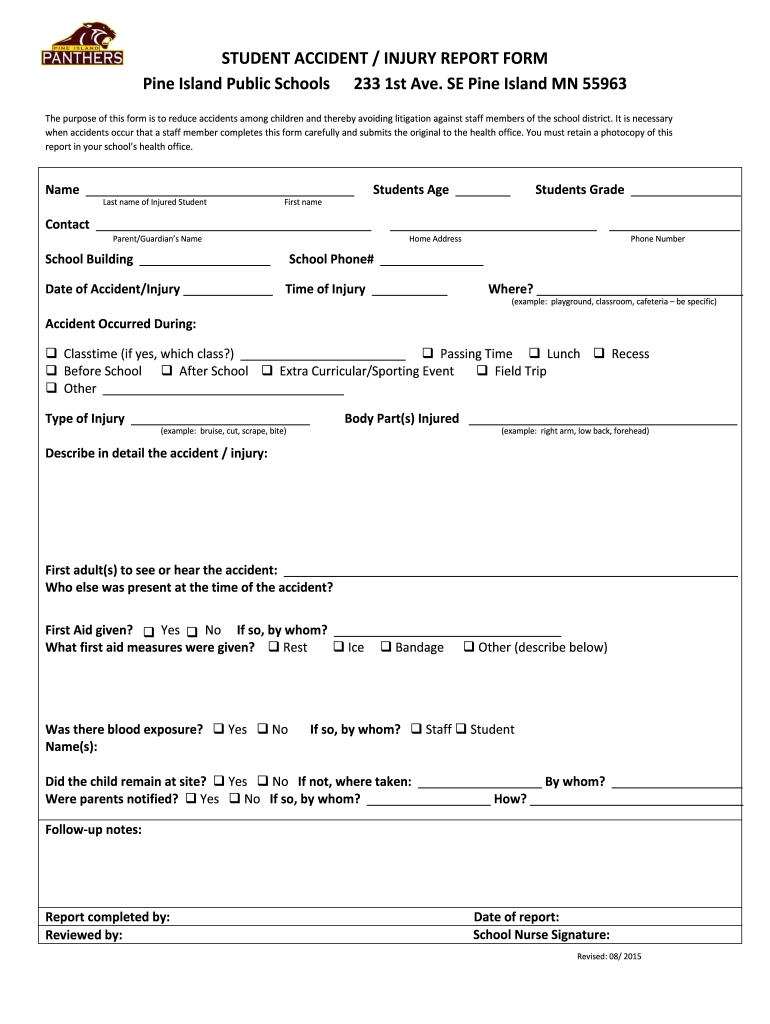 Student Accident Report Form - Fill Out And Sign Printable Pdf Template For Ir Report Template