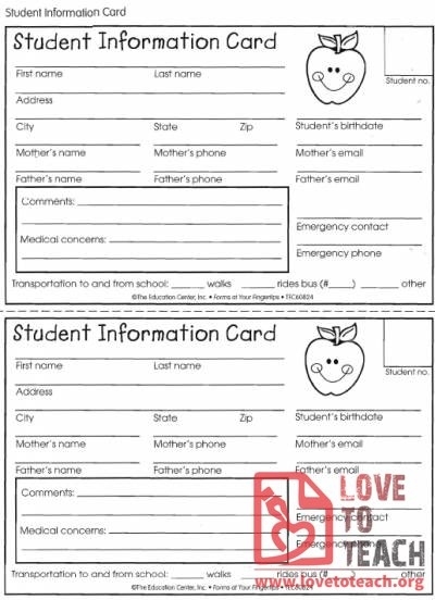 Student Information Card | Lovetoteach | Free Printable Worksheets For Fact Card Template