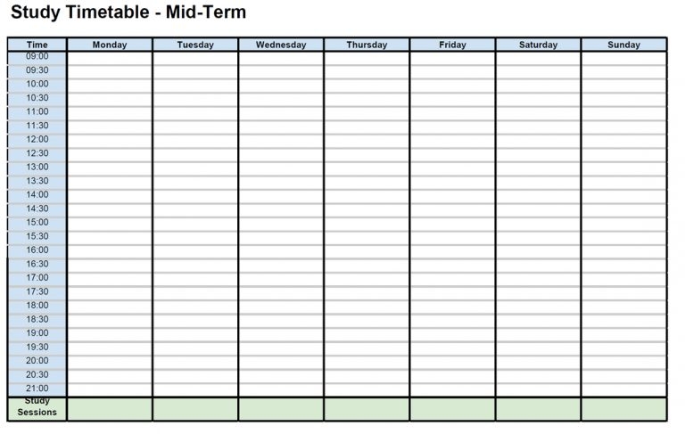 Study Timetables – St Colmcille'S Cs Pertaining To Blank Revision For Blank Revision Timetable Template