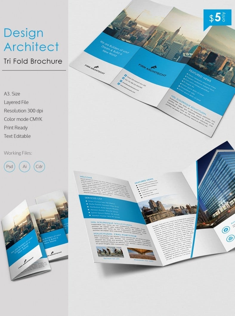 Stunning Design Architect A3 Tri Fold Brochure Template | Free Regarding 3 Fold Brochure Template Free Download