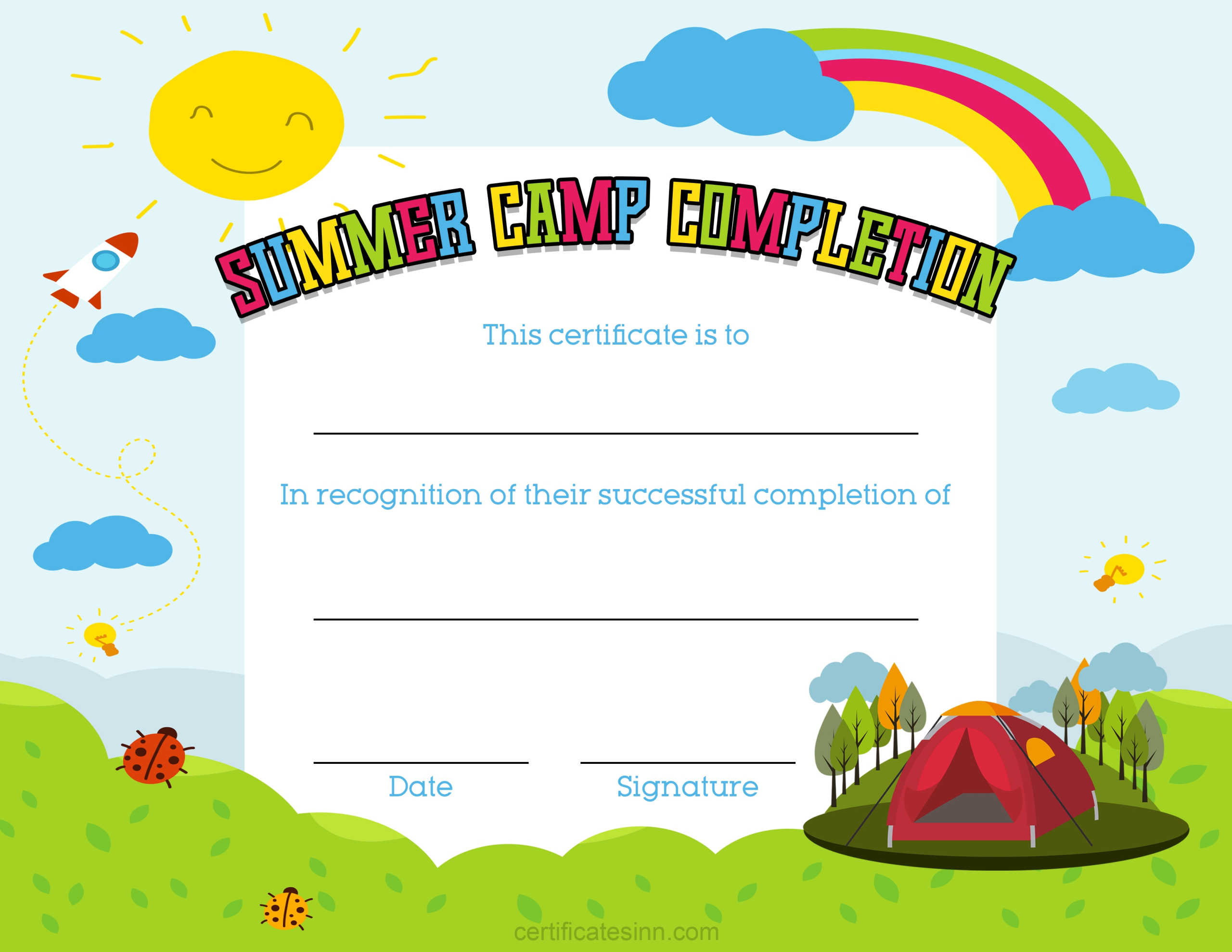 Summer Camp Completion Certificate Templates For Word | Professional in Free Certificate Templates For Word 2007