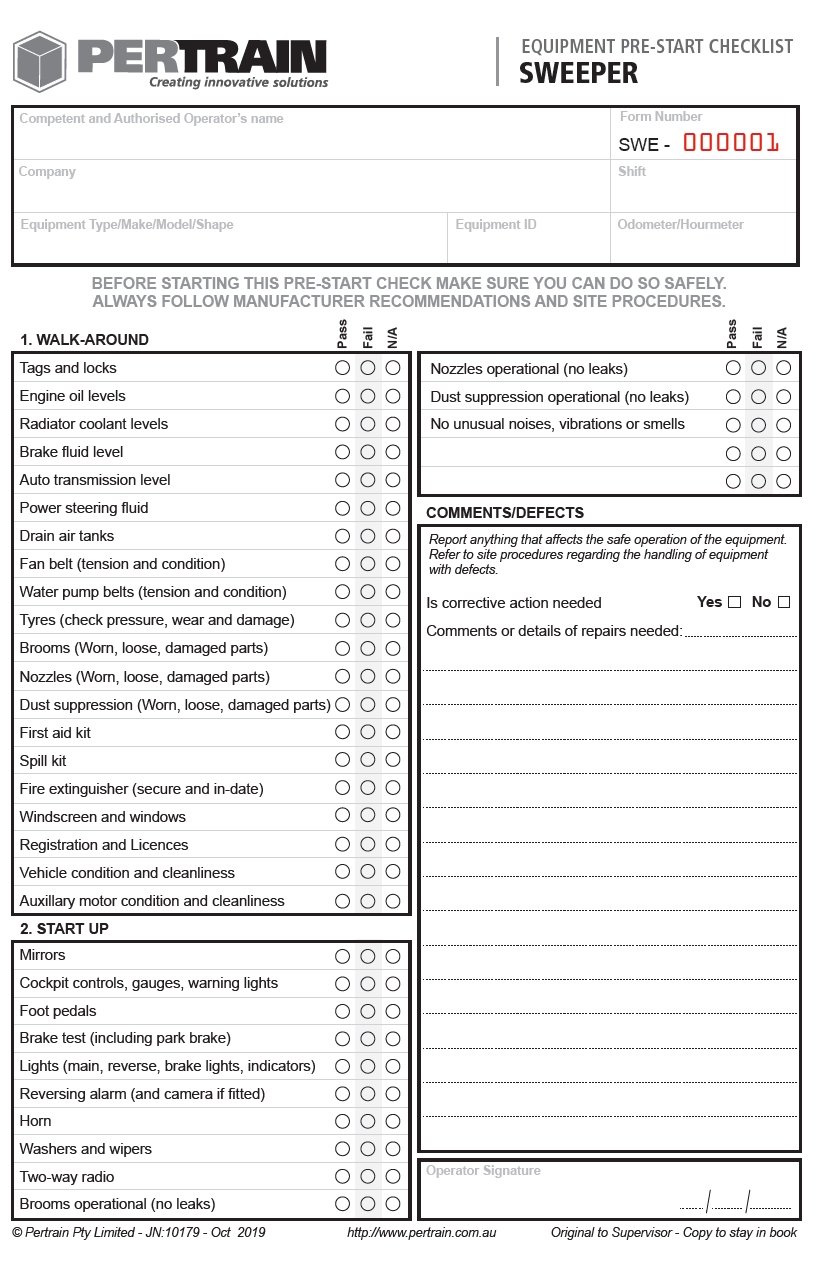 Sweeper Pre Start Checklist Books Regarding Machine Shop Inspection Report Template