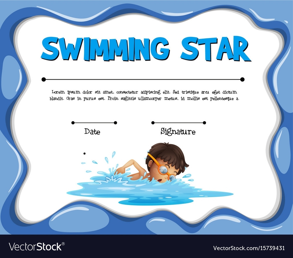 Swimming Star Certification Template With Swimmer Vector Image in Swimming Award Certificate Template