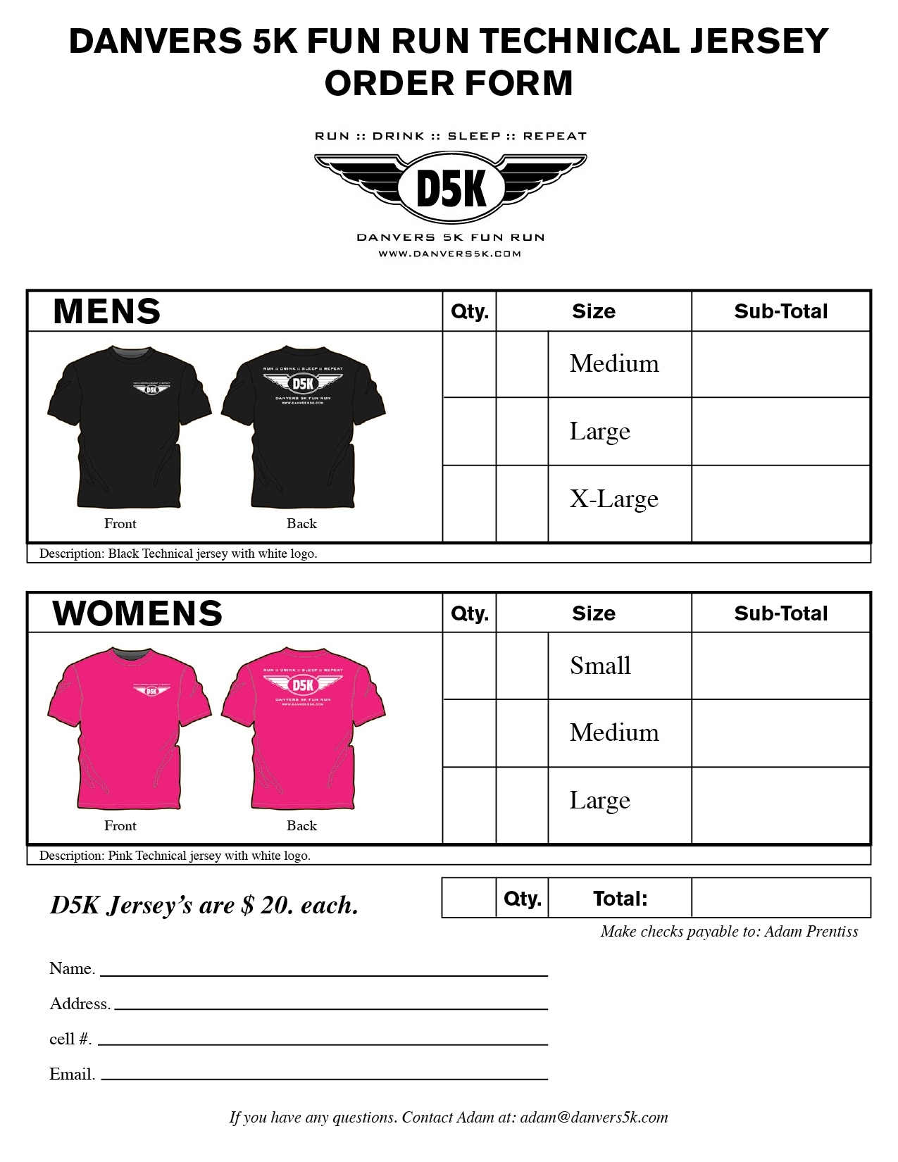 T Shirt Order Forms | Danvers 5K With Regard To Blank T Shirt Order Form Template