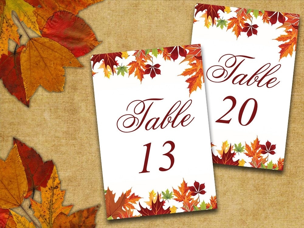 Table Number Cards Word Template 4X6 Autumn Leaves Red Regarding Table Number Cards Template