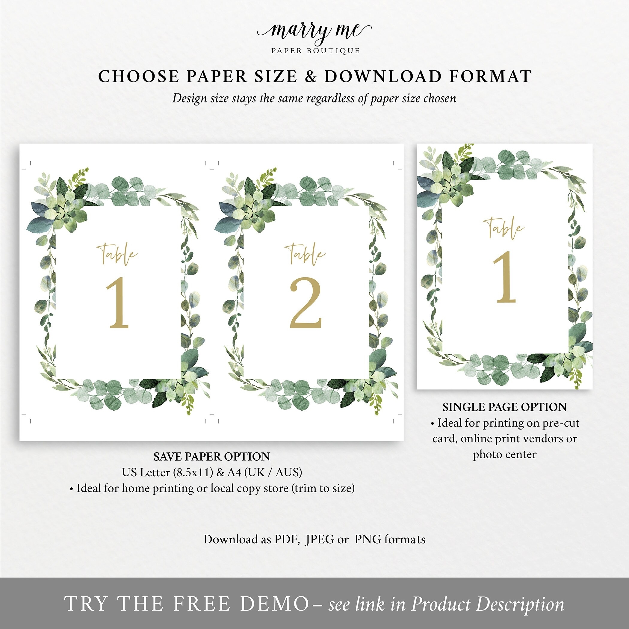 Table Number Sign Template, Table Number Card, Printable, Lush Greenery Inside Table Number Cards Template