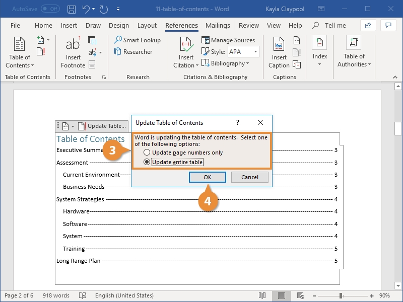 Table Of Contents In Word | Customguide In Word 2013 Table Of Contents Template