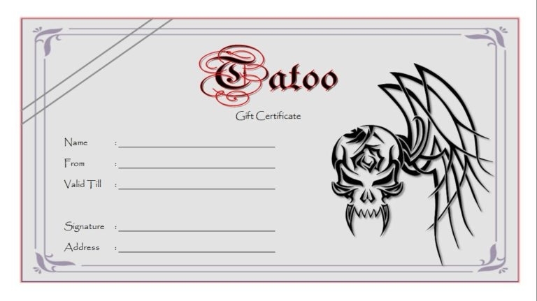 Tattoo Gift Certificate Template [7+ Coolest Designs Free Download] Within Tattoo Gift Certificate Template