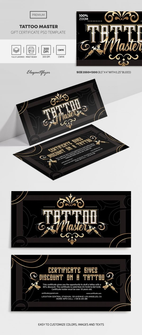 Tattoo Master - Premium Gift Certificate Template In Psd | By Elegantflyer Intended For Tattoo Gift Certificate Template