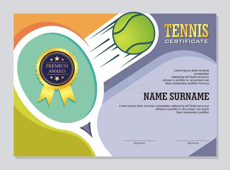 Tennis Certificate Diploma With Golden Cup Vector. Sport Award Template In Tennis Gift Certificate Template
