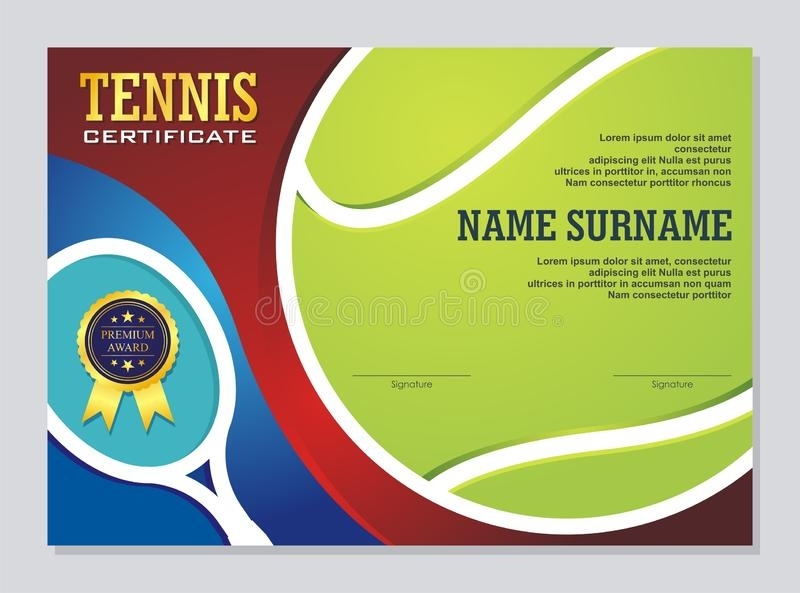 Tennis Certificate Diploma With Golden Cup Vector. Sport Award Template Intended For Tennis Gift Certificate Template