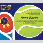 Tennis Certificate Diploma With Golden Cup Vector. Sport Award Template With Tennis Gift Certificate Template